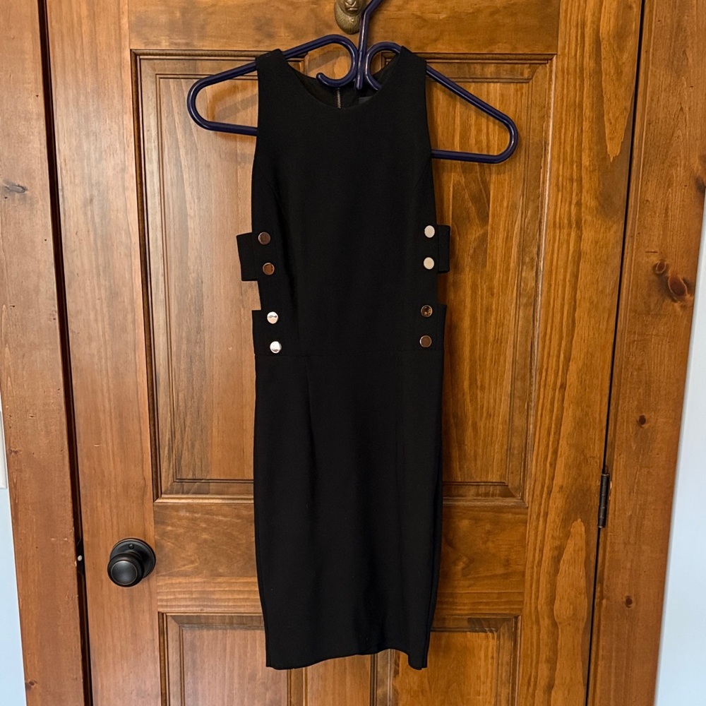 Dynamite Black Sleeveless Midi Sheath Dress with Side Metal Buttons
